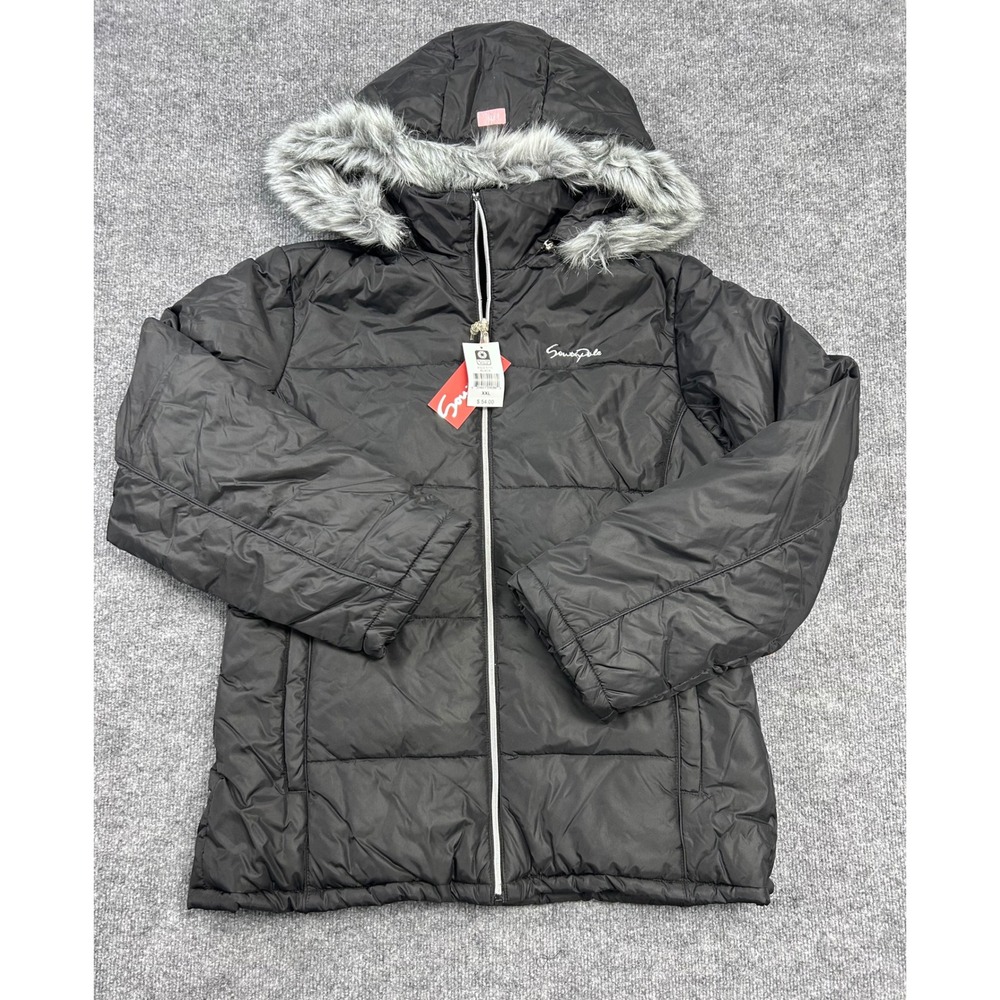 SouthPole Vintage‎ Junior Puffer Jacket Hooded Faux Fur Trim Black XXL